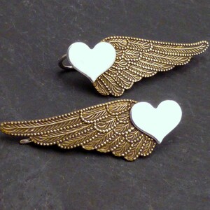 WINGED HEART SWEEP Mixed Metal Sterling Heart and Brass Wing Ear Pin Single Earring image 4