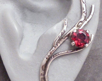 BRANCH AND BERRY Garnet Ear Sweep  Sterling Silver 925 Handcrafted Ear Pin Earring