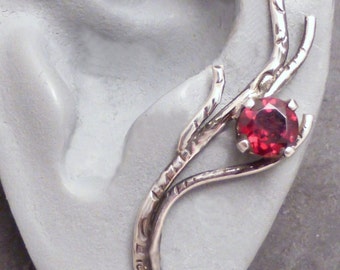 BRANCH AND BERRY Garnet Ear Sweep   - Sterling Silver 925 Handcrafted Ear Pin Earring