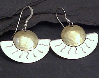 Sterling and Brass Dangle Earrings SUN SHINY DAY