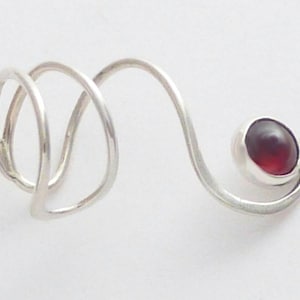 GARNET Sterling Ear Cuff   925 Silver Swirl Red Gemstone Ear Wrap