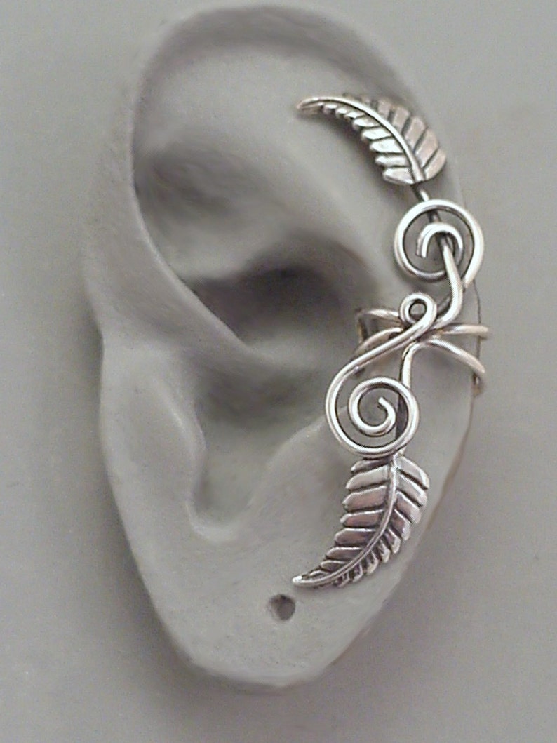 TENDRILS Sterling Ear Cuff 925 Silver Spiral Leaf Handcrafted Ear Wrap image 1