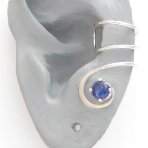 Sapphire Sterling Ear Cuff - BLUE SPIRAL SPARKLE - Handcrafted 925 Silver Lab-Grown Blue Sapphire Ear Wrap