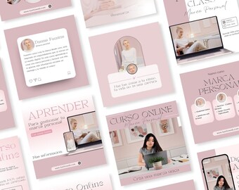May include: A pink and white social media graphic with the text "MASTER CLASS Marca Personal" and a photo of a woman on a laptop. The graphic also includes the text "Nuevo curso MARCA PERSONAL" and a list of bullet points.