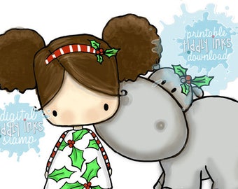 Holly's Christmas Hippo | Digital Stamp