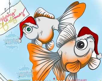 Merry Fishmas Wishes | 9 Digital Stamps