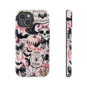 Pink and Black Halloween Collage Phone Case, Trendy and Cute, Iphone 15 14 13 12 11 X 8, Pro Max Plus, Pixel, Samsung Galaxy S24 S23 S20