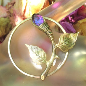 Purple Crystal Bud Hair Clip Crystal Hair Pin Hammered Brass image 5