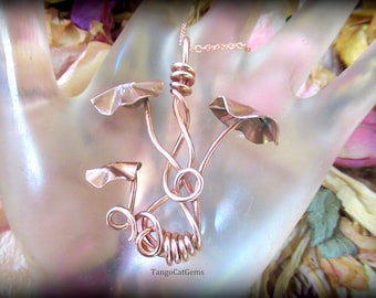 Copper Mushrooms Copper Vines  Wire Wrap Organic Design Pendant Necklace