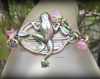 Water Lily Bracelet Whimsical Frog