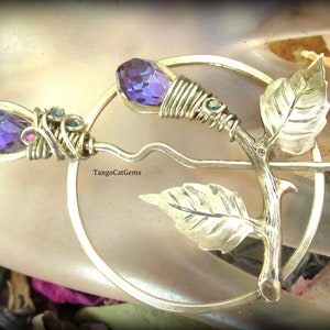 Purple Crystal Bud Hair Clip Crystal Hair Pin Hammered Brass image 7