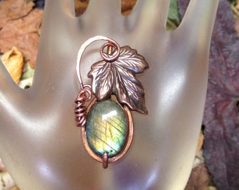 Labradorite Copper Leaf Pendant Necklace