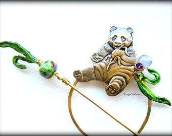 Hair Jewelry   Hair pin Hair Clip Shawl Pin  Scarf Pin Lamp work glass bead Lavender Chalcedony Amethyst Gemstone  Panda