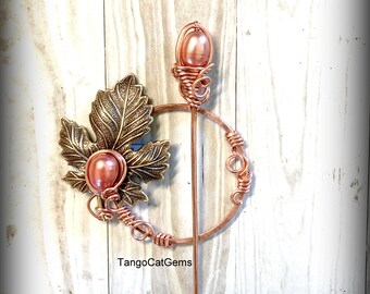 Copper Swirl Peach Pearl Brass Leaf Hair Clip Peach Pearl Hair Stick