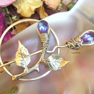 Purple Crystal Bud Hair Clip Crystal Hair Pin Hammered Brass image 3