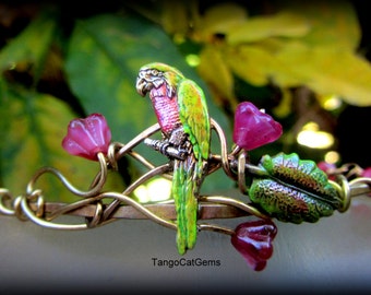 Bracelet Green Parrot Wire Wrap Tropical Summer