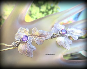 Silver Leaf Hair Stick Lilac Cz  Hair Pick Hair Pins