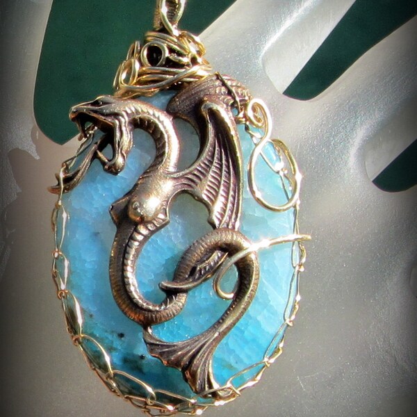 Melusine  Wire Wrapped Dragon Vein Agate Necklace