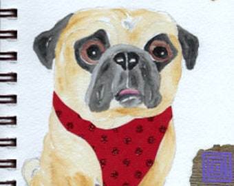 Pug Print - Sketchbook Series - Watercolor & Collage - "Landlubber"