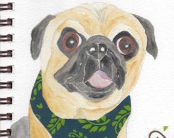 Pug Print - Sketchbook Series - Watercolor & Collage - "Pizzazz"