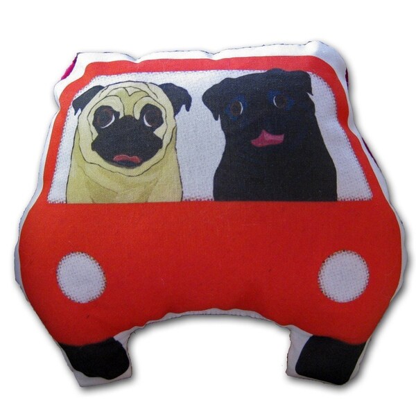 Pug Art Doll - Pugs on a Joy Ride - Red car