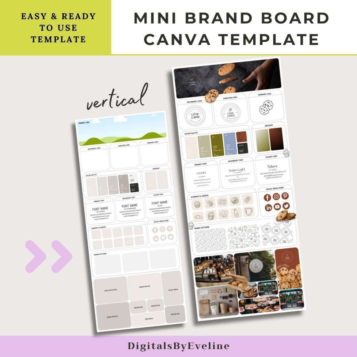 Mini Brand Board Canva Template Vertical, Editable Branding Guidelines ...