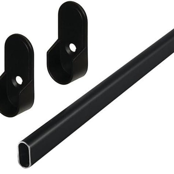 Aluminum Oval Wardrobe Tube, with End Supports (Closet Rod) Matte Black - Custom Lengths Available