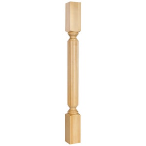 May include: A fluted wood column with a square top and bottom. The column is a light wood color.