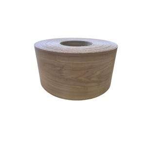May include: A roll of wood veneer with a light brown, natural wood grain pattern. The veneer is rolled up, showing the edge of the material. The roll is on a white background.