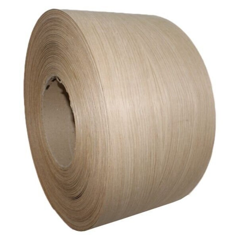May include: A roll of light brown wood veneer, a type of thin wood sheet used for decorative purposes.