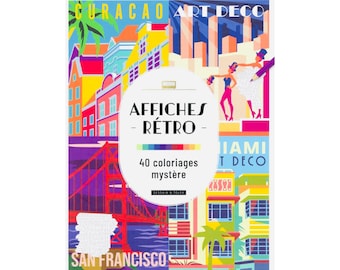 Póster retro para colorear por números (PDF), libro para colorear misterioso, colorear por número, colorear para adultos y niños.