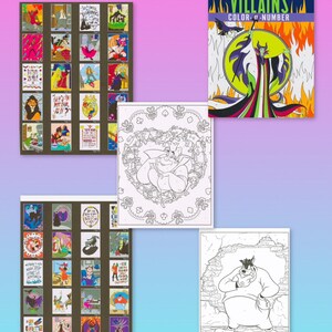 Peut inclure: Plusieurs articles sur le th&egrave;me des m&eacute;chants Disney, dont un livre "Coloriage par num&eacute;ro" et deux s&eacute;ries de cartes illustr&eacute;es. Le livre pr&eacute;sente Mal&eacute;fique, tandis que les cartes pr&eacute;sentent divers m&eacute;chants avec des citations.