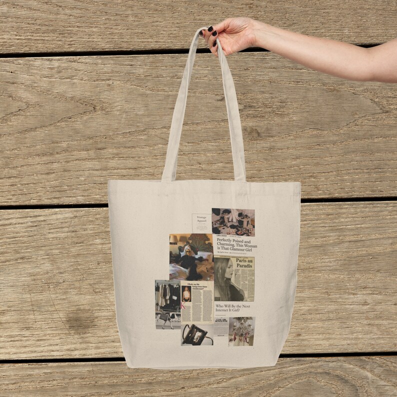 Large Newspaper Tote Bag, Large Canvas Tote Bag With Collage of Vintage