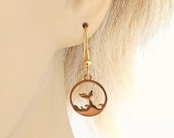 Whale Tail Gold Stainless Ear Wire Earrings Pair 331GP-EW