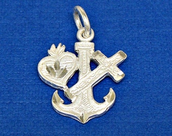 Love Hope Faith Heart Cross Anchor Sterling Silver Charm Pendant or Necklace 2235