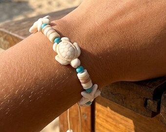 Turtle Starfish Heishi Bracelet Adjustable Cord 6 to 9 Inches 6288