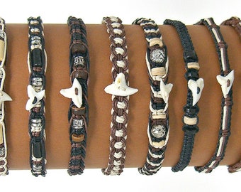 NEW REAL SHARK TOOTTH NECKLACE/&MENS BRACELET SET TOOTH SEA HIPPIE ROCK CHOKER