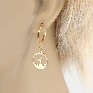 Whale Tail Gold Stainless 16mm Huggie Hoop Earrings Pair 3703-331GP