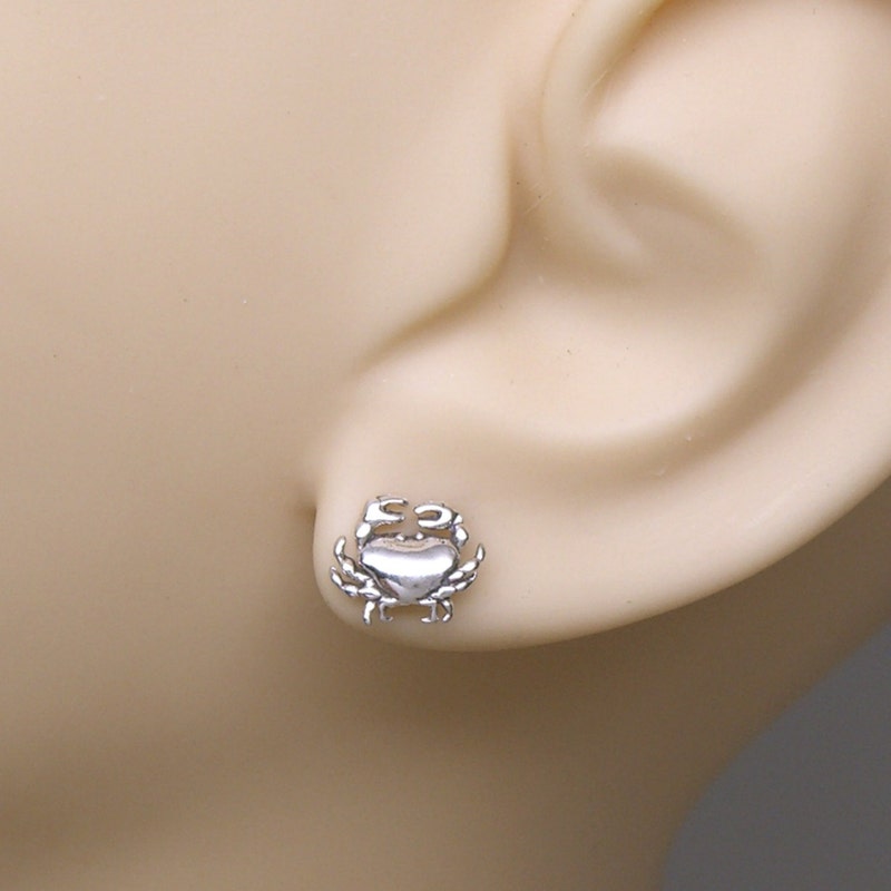 Crab Shaped Stud Earrings in Blue Zircon Alloy With Center Gem 1.5 cm by 0.8 cm main image 0