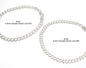 Double Link Chain Classic Charm Bracelet Sterling Silver 2 Sizes, Length 7 or 8 Inches Style 140 or 141