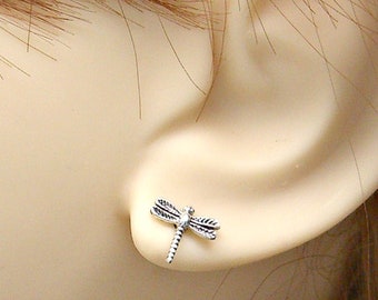 Earrings Dragonfly Sterling Silver Good Luck Minimal Pierced Tiny Ear Studs 3456