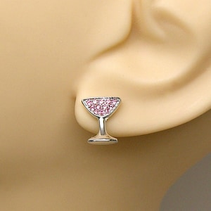 Pink Cosmopolitan Glass Crystal Silver Ear Stud Cocktail Pierced Earrings with Comfort Backs 1311