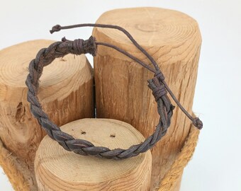 Distressed Braided Leather Bracelet Adjustable Brown Unisex 6281