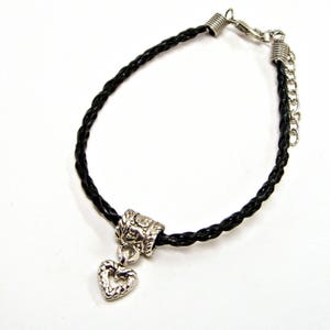 Bracelet or Anklet Adjustable Heart Love Charm Pendant Charm Friendship Braided Vegan Leather 19 Colors 1000-29