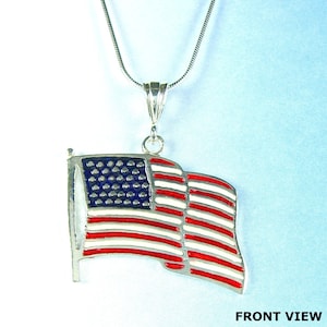 American Flag Sterling Silver Charm Pendant or Necklace USA Epoxy Colors N85