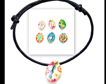 Painted Cowrie Shell Anklet Bracelet,  Adjustable Black Cord One Size, 1001-50
