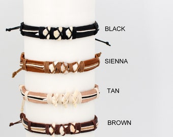 Shark Tooth Leather Bracelet Adjustable 3 Teeth Choice of Colors 6294