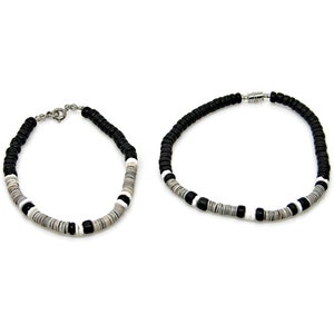 Anklet or Bracelet Black Coconut, Heishi and Puka Shell Beads Hawaiian Surfer SUP 5209 6267 image 1