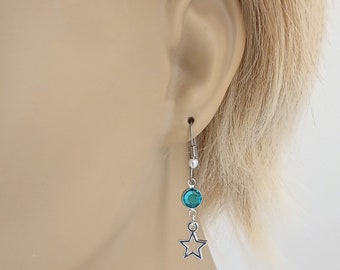 Star Birthstone Silver Earrings Jewelry Ear Wires with Pearl 329EW-40CN