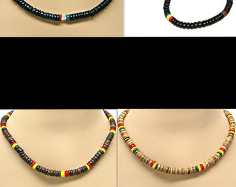 20-inch Rasta Style Necklace 3 Color Choices 8mm Coconut Beads Island Style 7005-20